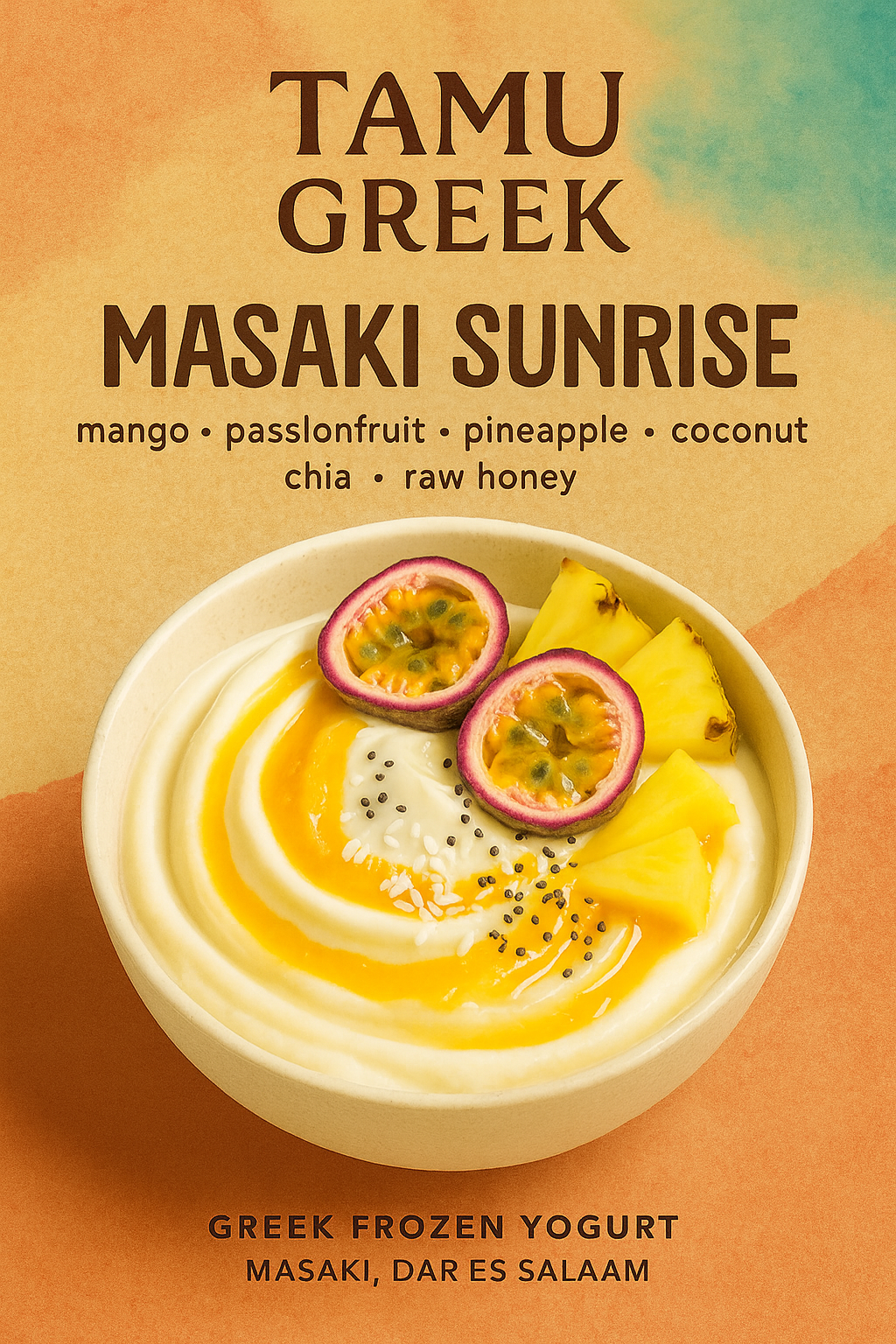 Masaki Sunrise — mango, passionfruit, pineapple, coconut, chia, raw honey